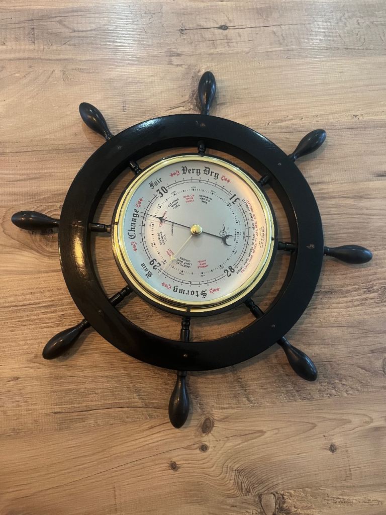 SB Vintage ship's wheel barometer  nautical decor Made In England