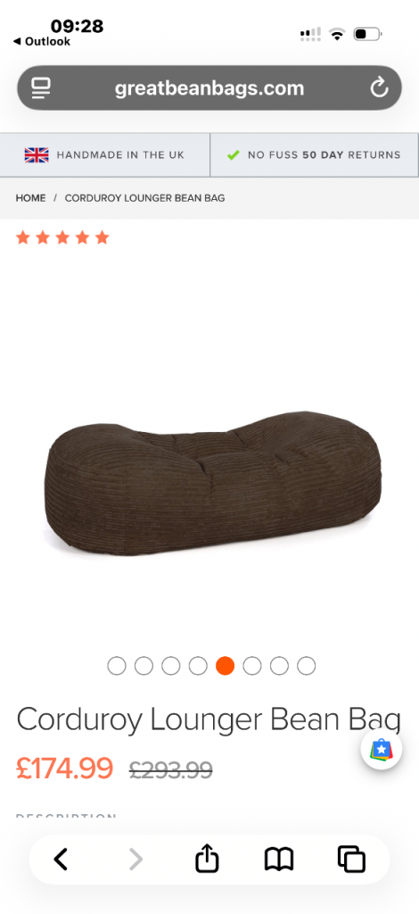 Great Beanbags XL brown corduroy beanbag 