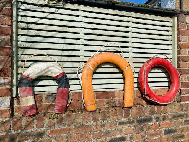 3 VINTAGE LIFE BUOY RINGS PLASTIC FLOATS, HORSESHOE, NAUTICAL THEME, HOME BAR PUB