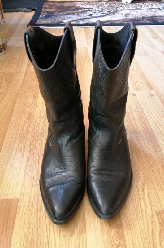 Used Original Wrangler Vintage Black  100% Leather Cowboy Boots Size 7