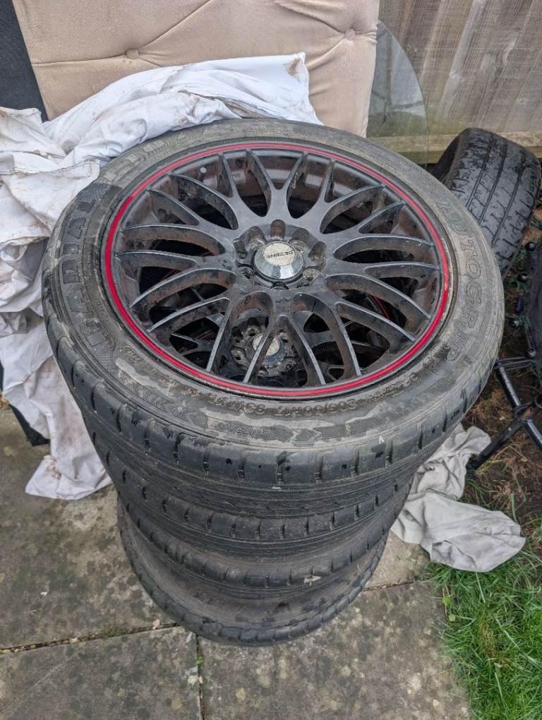 Multi fit Alloy wheels, nearly new tyres, in good condition