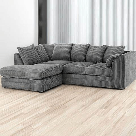 4 Seater Dylan L Shape Corner Sofa jumbo Cord Sofa Grey Color Brand New Free Delivery Order Now 