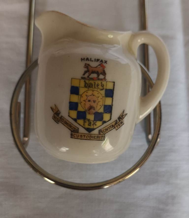 
Vintage Shelley “Late Foley” Crested Ware Halifax Miniature Jug  2.5 inches in height.