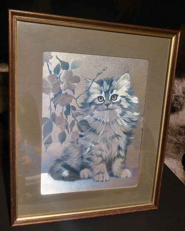 Vintage Warren Dufex Long haired kitten Foil Picture 