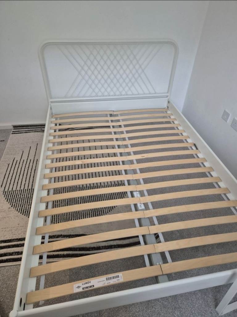 IKEA LURÖY Double Bed Frame with Slats – White, As Good As New