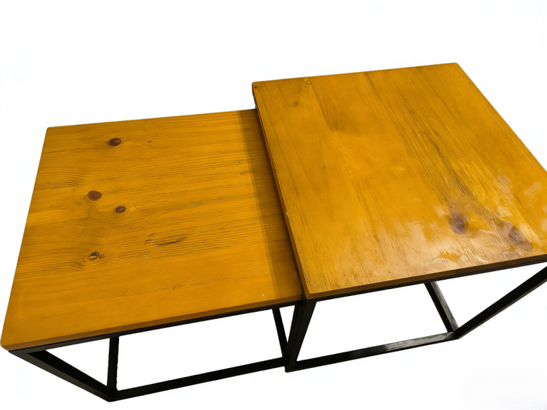 2 Set Pine Wood Nesting Coffee Tables, Side Table for Living Room, Steel Frame