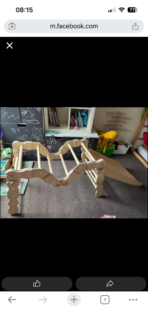 Wooden climbing frame with slide