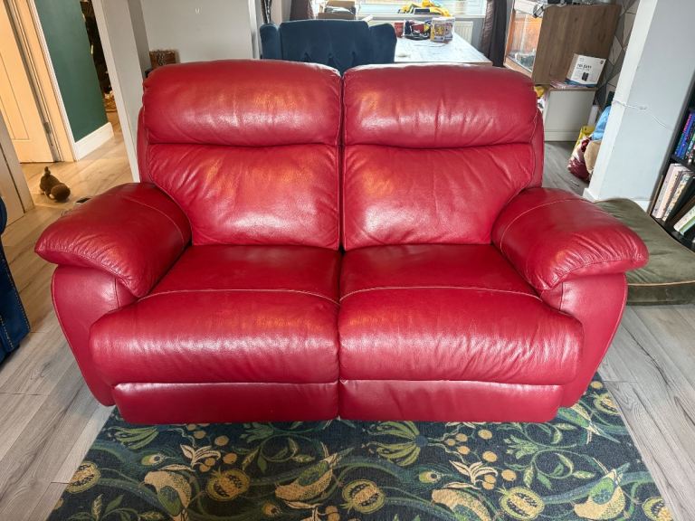 2-Seater Recliner Sofa - Genuine Red Leather 