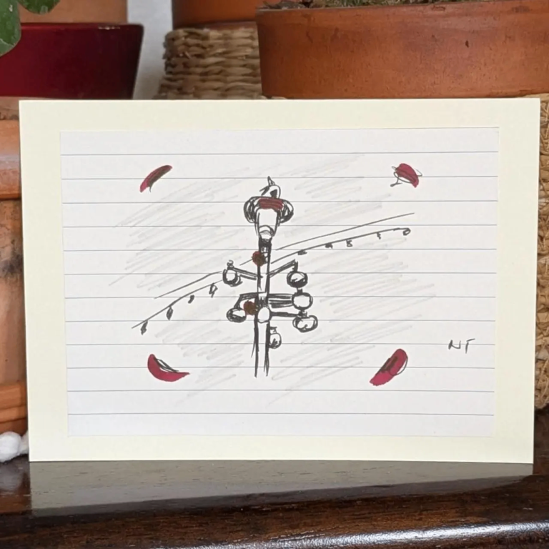 Hand drawn illustration 'A Pigeon Up Above'  