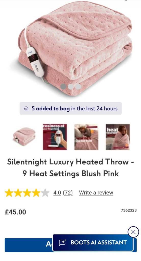 Brand new unopened Rrp £45 Silentnight Luxury Heated Throw Blush Pink- 9 Heat Settings
