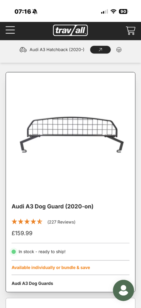 Travall Audi A3 dog guard & Boot Liner (2020-on) 
