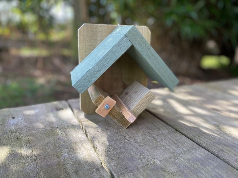 Wooden Peanut Butter Jar Bird Feeder - Willow Green
