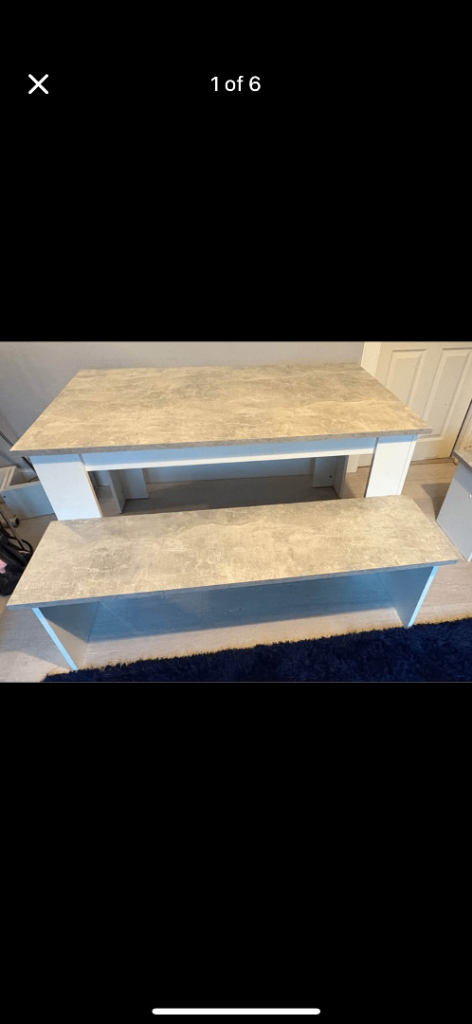 Grey & white stone effect dining set x2 benches