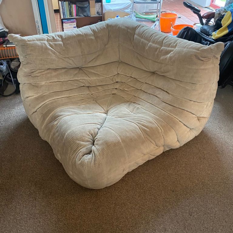 Vintage Ligne Roset Corner Togo Sofa - Cream Corduroy - 70s Modular Foam