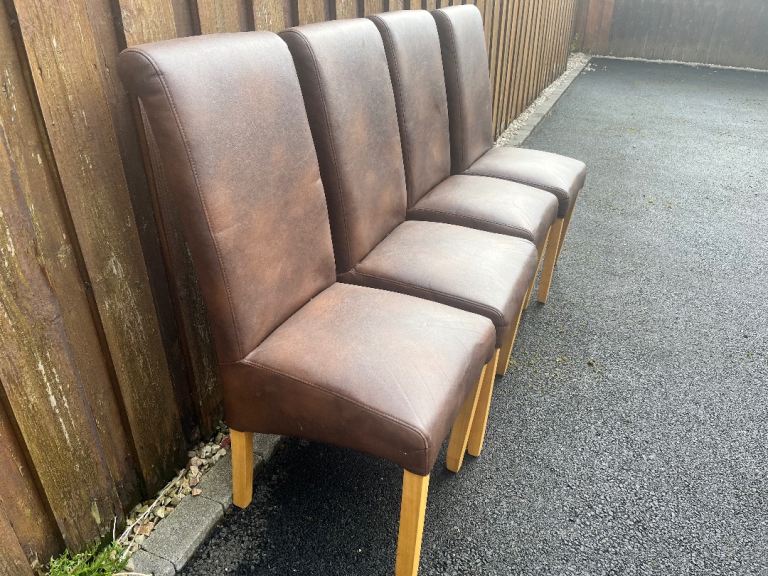 4 x Brown Faux Leather Dining Seats  