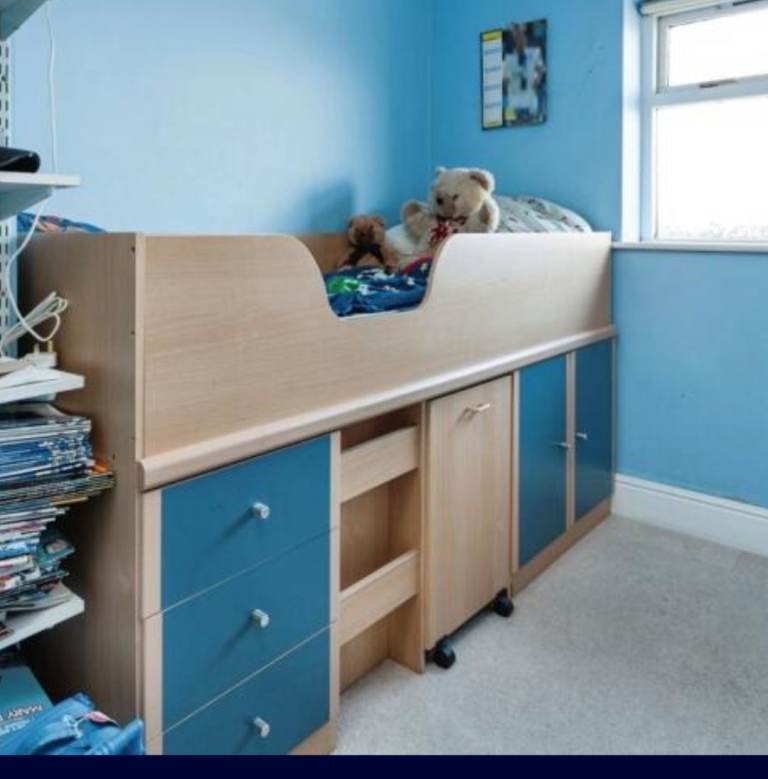 Kids Mid Sleeper Cabin Bed with Storage – Single Bed + Mattress Included