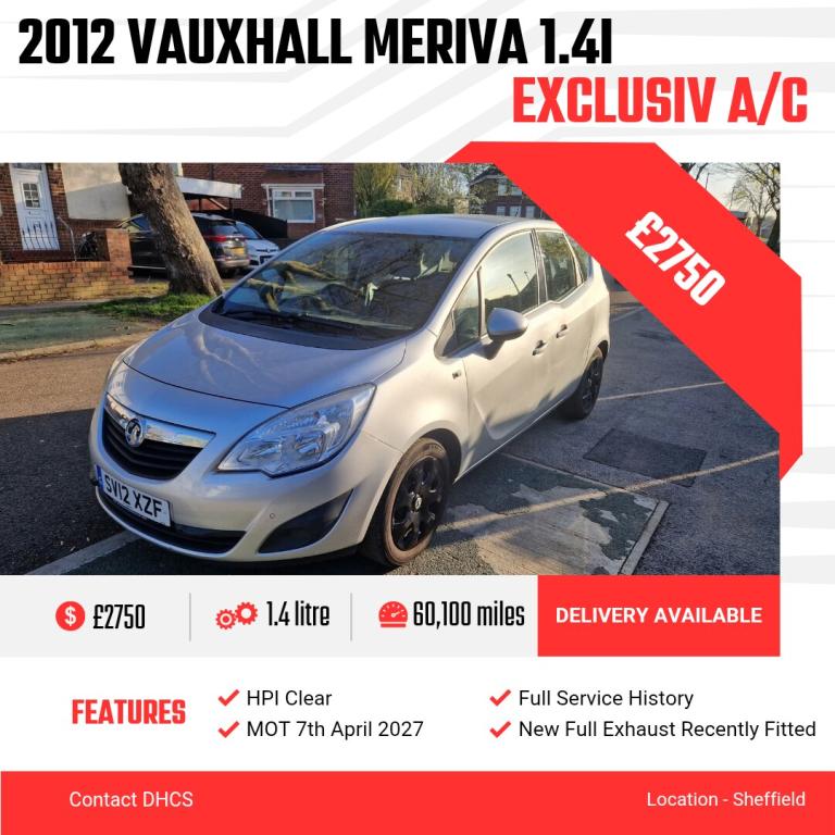 2012 Vauxhall Meriva 1.4i 16V Exclusiv 5dr MPV Petrol Manual
