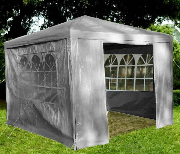 image for New 3x3 Waterproof Grey Garden Gazebo Marquee Awning Tent With Four Sides