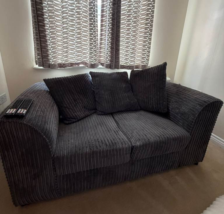 Comfy Grey Two-Seater Fabric Sofa - Good Condition