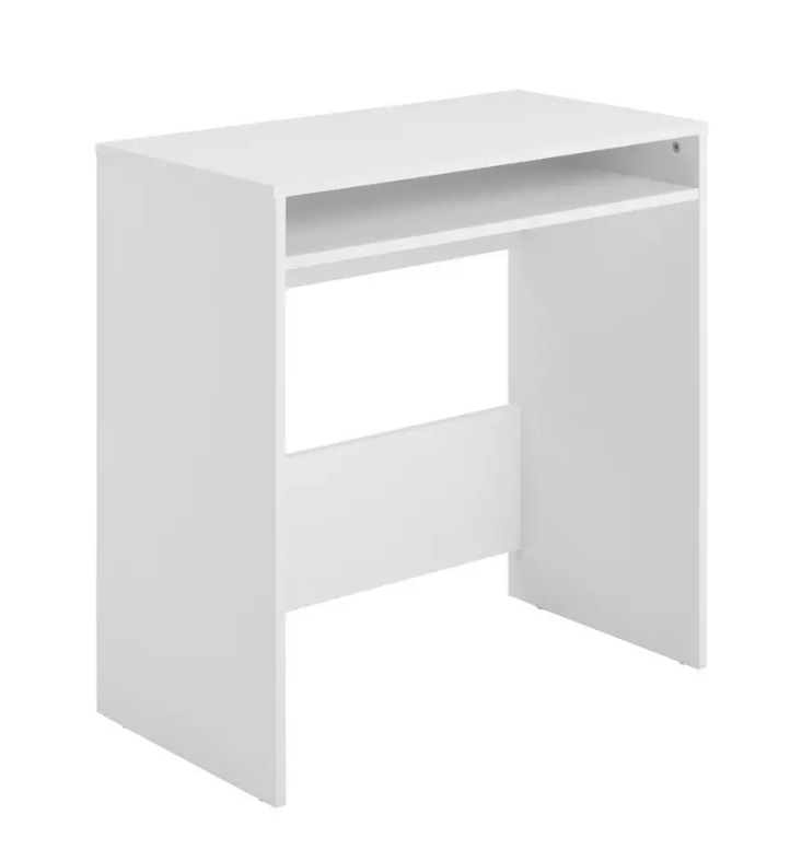 New White Wooden Desk with Shelf – Compact Size
