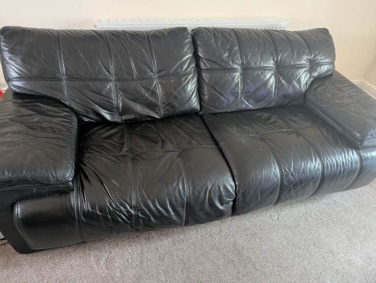 FREE Black Leather Sofa – 3 Seater, fair Condition