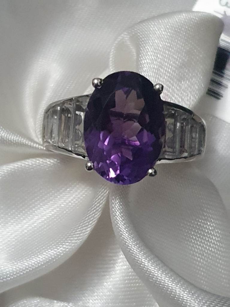 Amethyst Ring 14x10 Size O Silver 925 Platinum Overlay new 