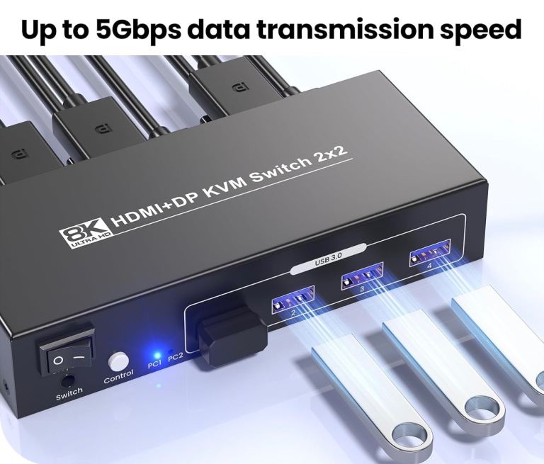 New 8K HDMI+DP KVM Switch 2x2 with USB 3.0 Ports