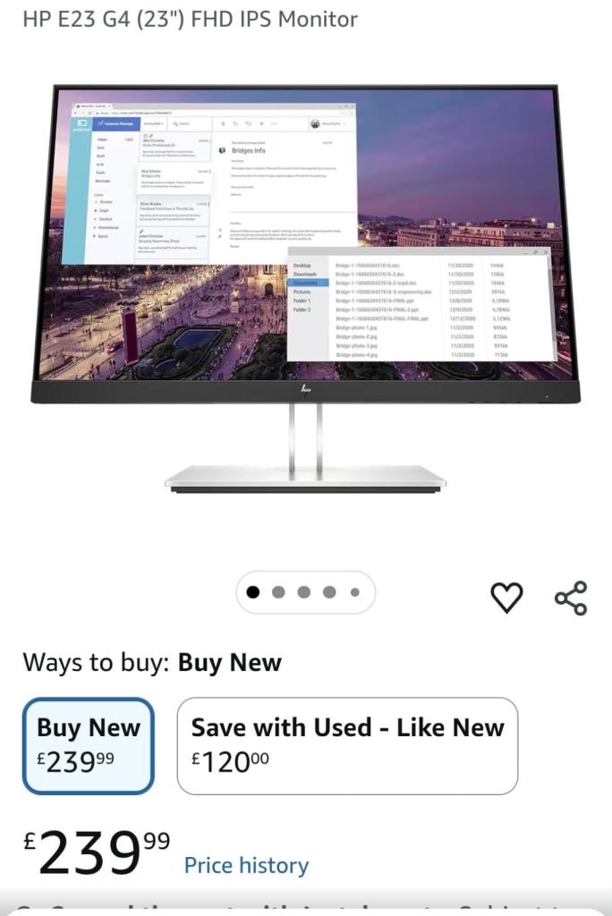 HP E23 G4 23" FHD IPS Monitor – Bezel-Less, HDMI