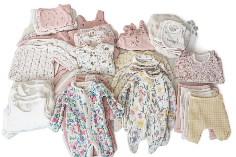 Large Bundle of Baby girl Clothes - Sleepsuits, Vests, Tops, and Bibs