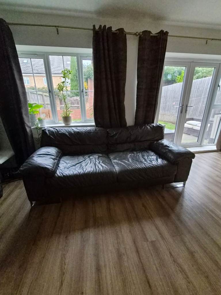 Free - Brown Leather Two-Seater Sofa – Good Condition