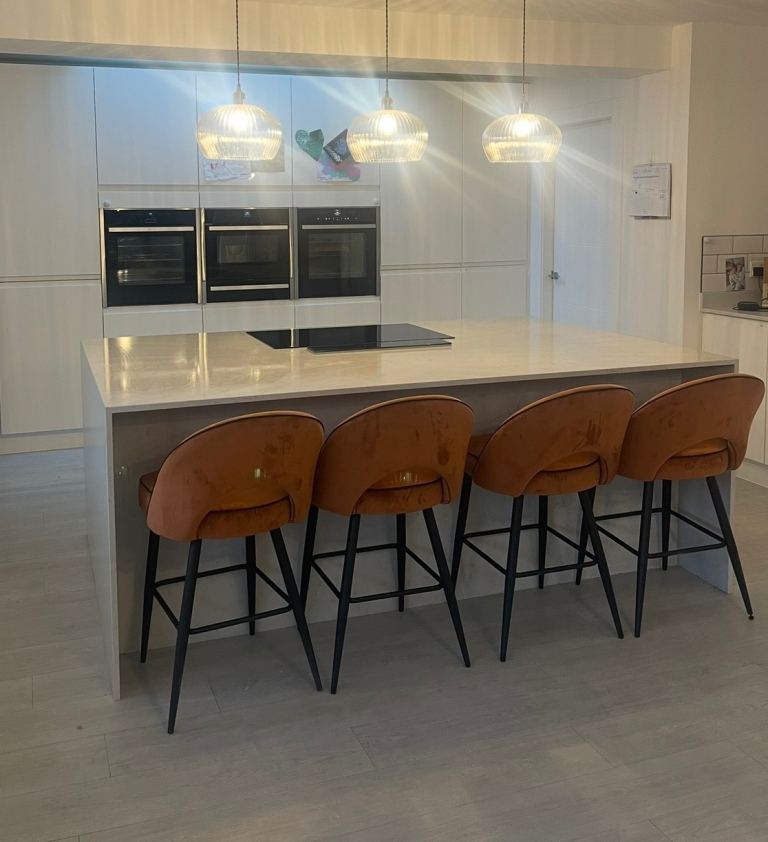 Set of 4 Orange Velvet Bar Stools – As New