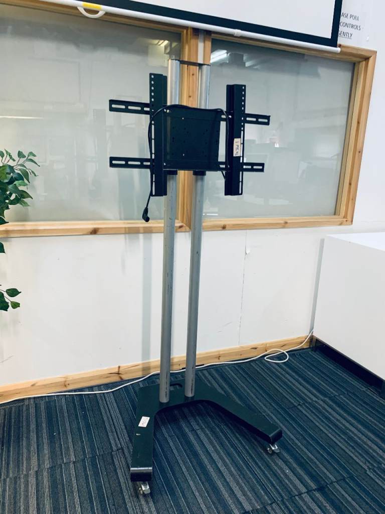 TV Floor Stand with Wheels – Black/Silver, Good Condition