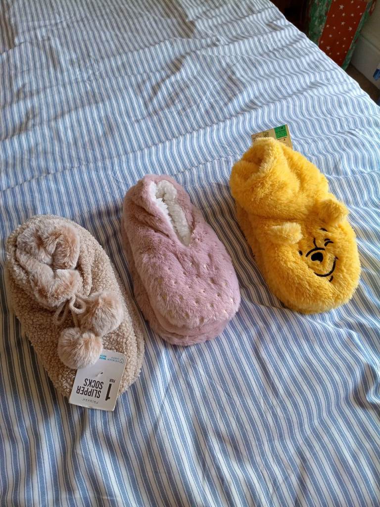 New Fluffy Slipper Socks - Beige, Pink, and Winnie the Pooh Yellow