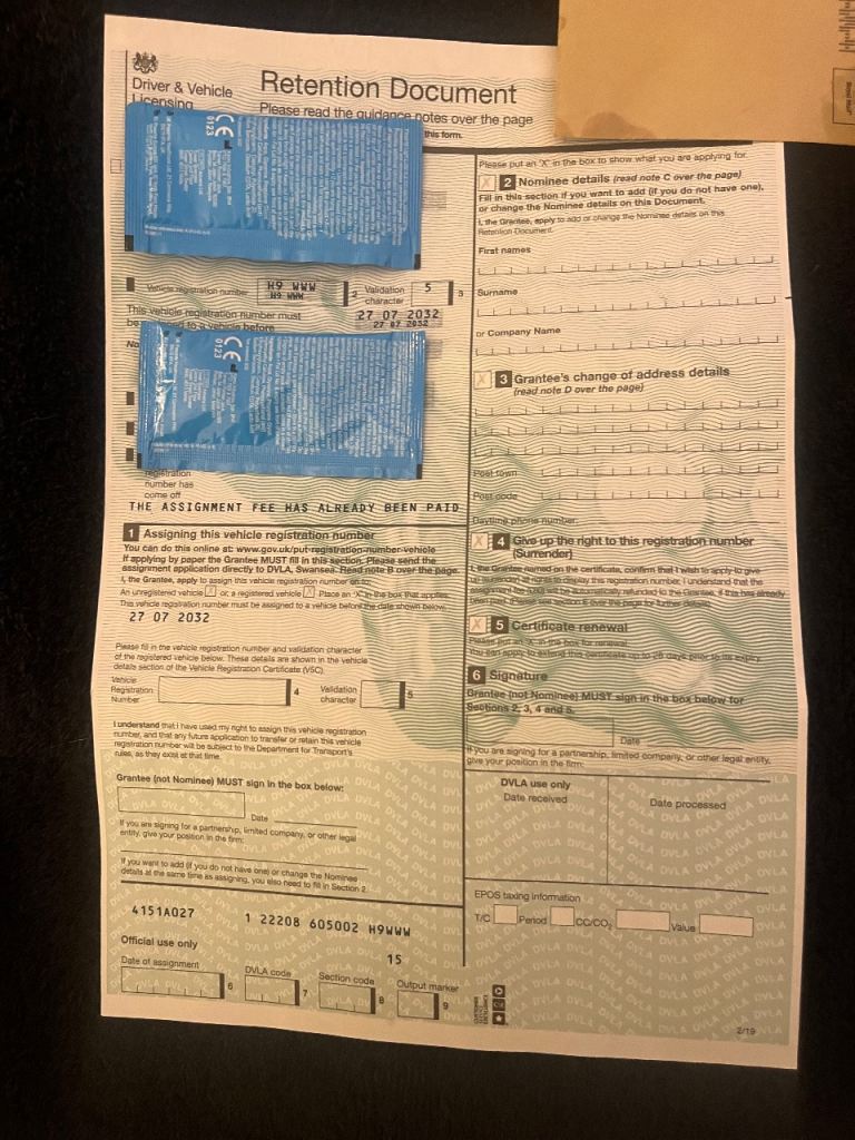 H9WWW Registration plate for sale