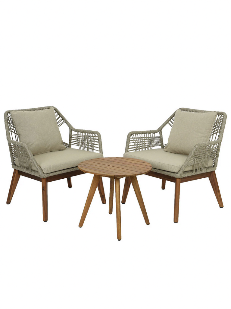 Seville 3pc Garden Lounge Set with Cushions & Rope