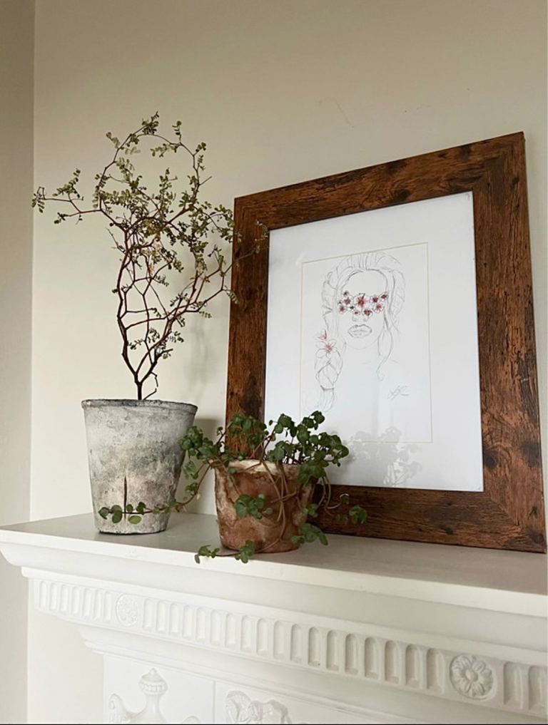 Framed Original Art Pencil Sketch Female Artwork Wall Hanging 