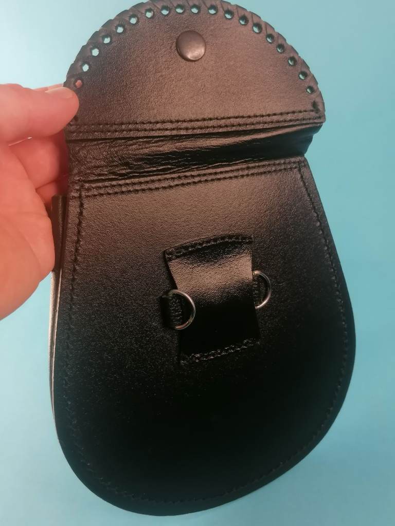 Vintage style Scottish Kilt Black Leather Sporran. With Lace Tassels. No chain belt