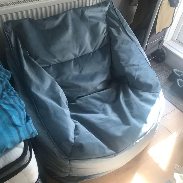Velvet Bean Bag Chair, Mineral Blue, Large Adult Bean Bag Armchair, Living Room Bedroom Furniture