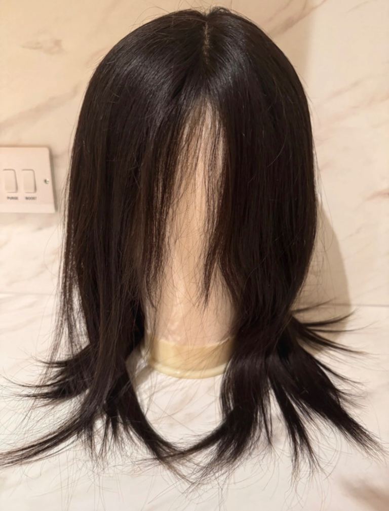 Luxury 100% Real Human Hair Lace Wig – 50cm, Natural Black + Full Styling Set