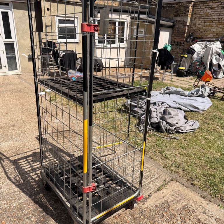 3 Sided Roll Container with One Shelve –  A-Frame Warehouse Cage