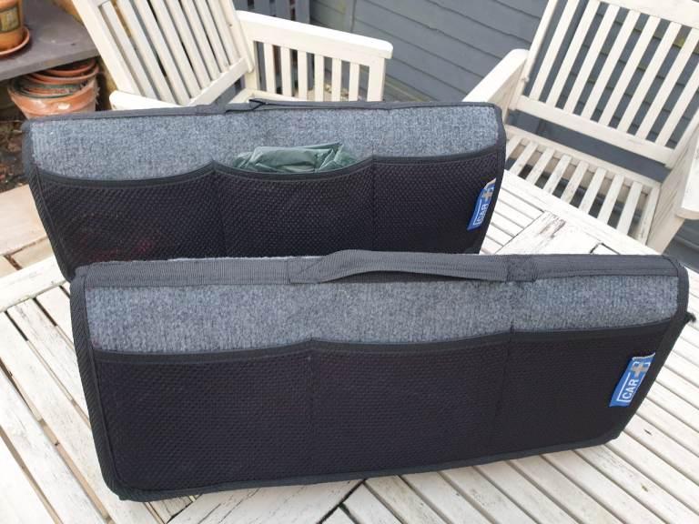 2 x Car Boot Bag Boot Tidy Self Fastener 50 x 25 cm with 3 Mesh Side 