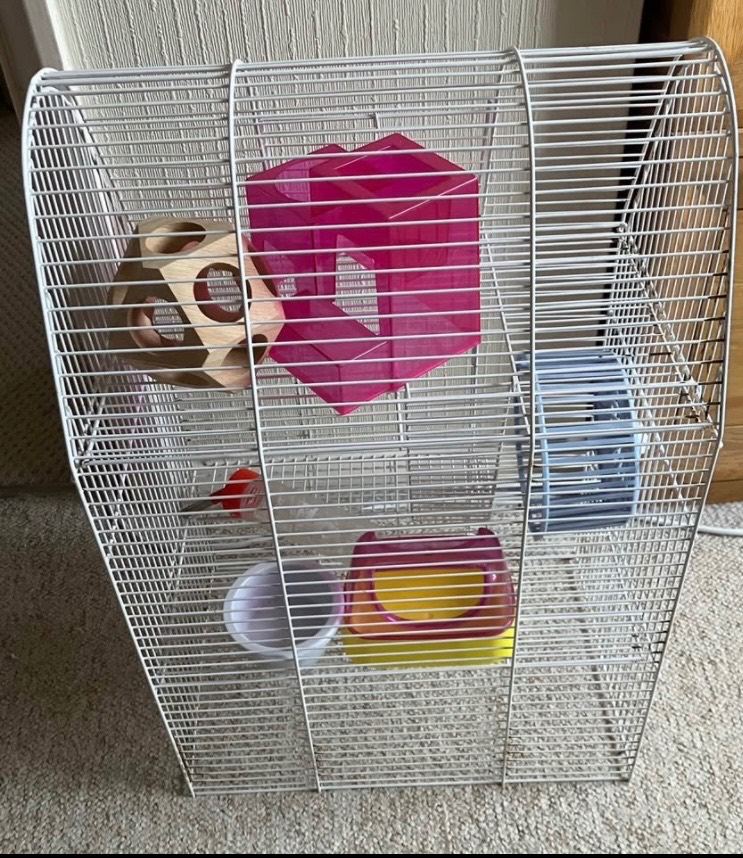 3 tier Hamster or small pet cage with accessories. No base/ bottom tray