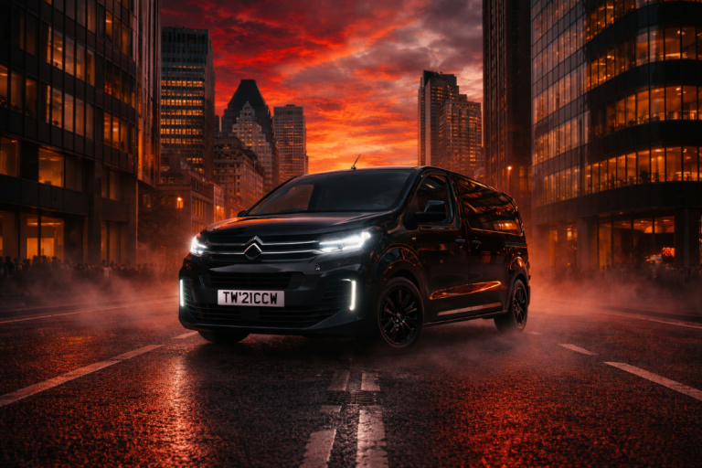 Man wiith a medium  wheel base van 