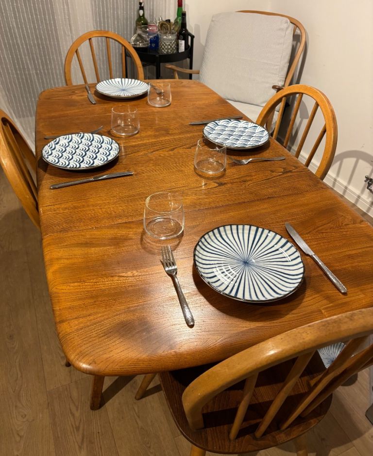 Ercol Drop Leaf Mid Century Dining Table and 4 Chairs