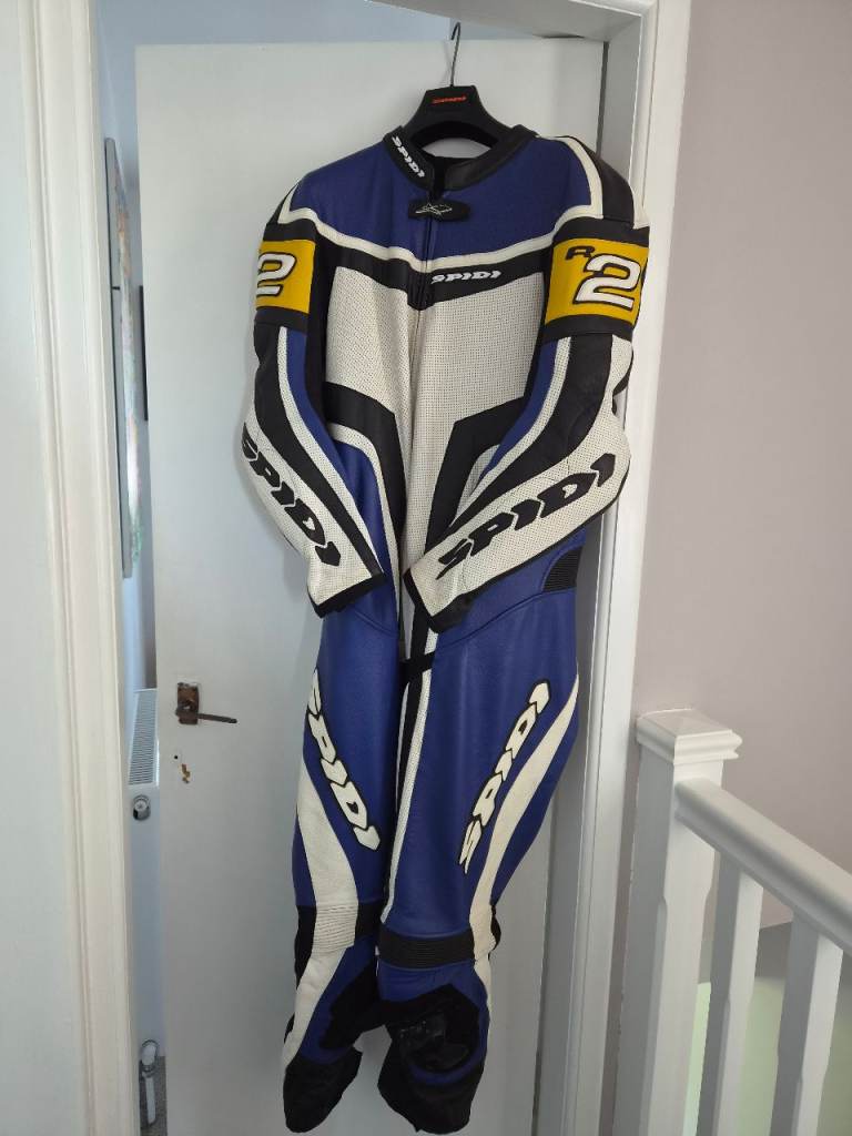 Spidi Motorcycle Leather Race Suit – Blue, White, Black