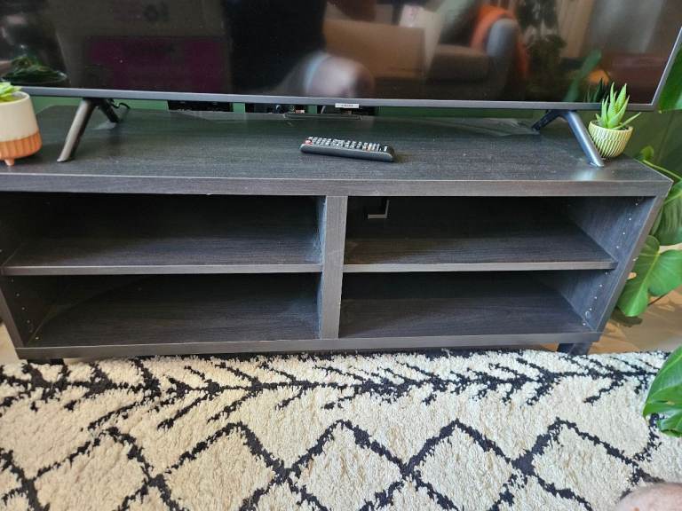 Black Wooden TV Stand with Shelves – Good Condition