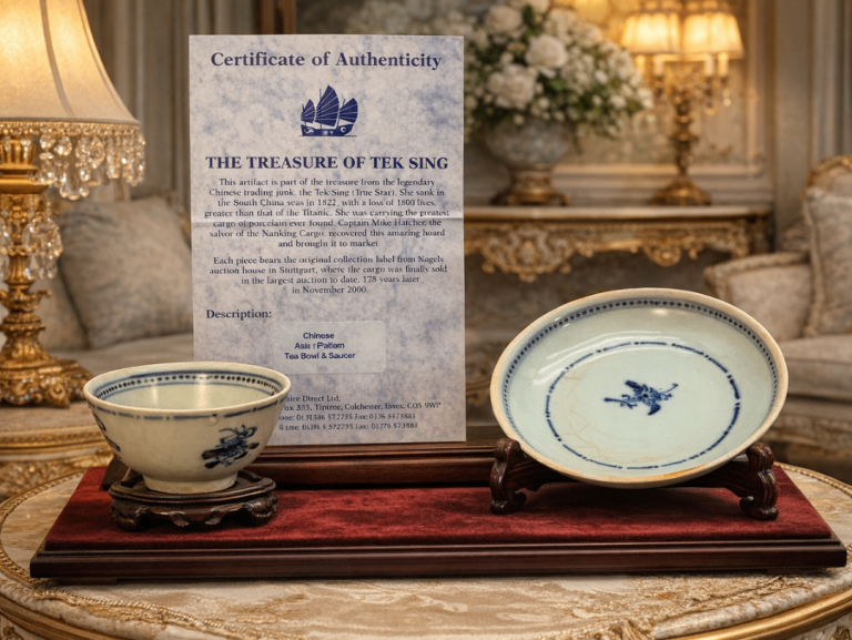Early 19thC Chinese Export Blue & White Tea Cup & Saucer Tek Sing Shipwreck