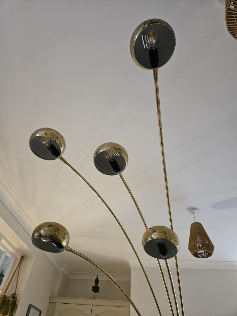 Vintage large  lamp Mid century 60s 70s 5 Arm Arc Arched Brass Light Floor Lamp Marble base