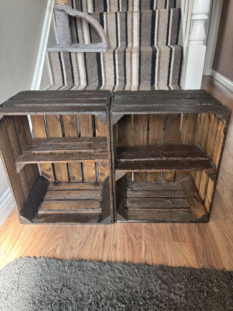 Pair of Rustic Wooden Crate Shelves – Upcycled Apple Crates