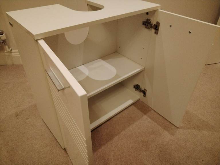 Under basin white gloss cabinets 